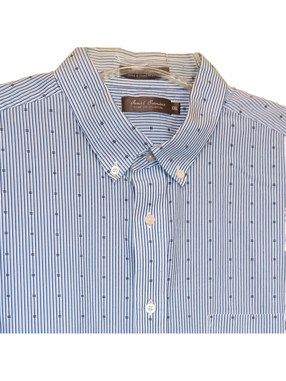 Mens Daniel Cremieux Shirt XXL Blue Stripe Embroidered SS Cotton Button Up